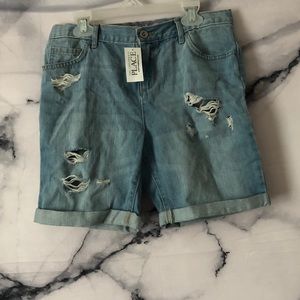 Girls Distressed Mid Length Shorts